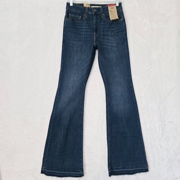 NWT Levi's 726 High Rise Flare Jeans Raw Hem Blue Size 27  - 70s - Picture 1 of 7